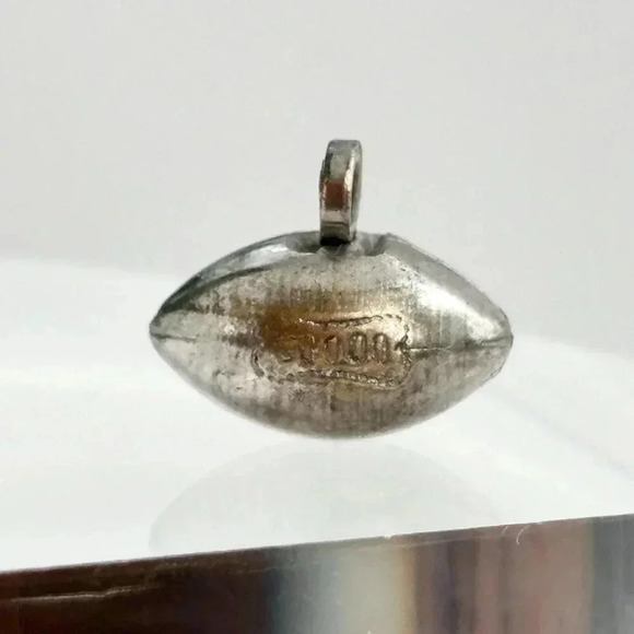 Silver Toned Football Shaped Vintage Simple Dainty Minimal Pendant Charm Trinket - Picture 1 of 6
